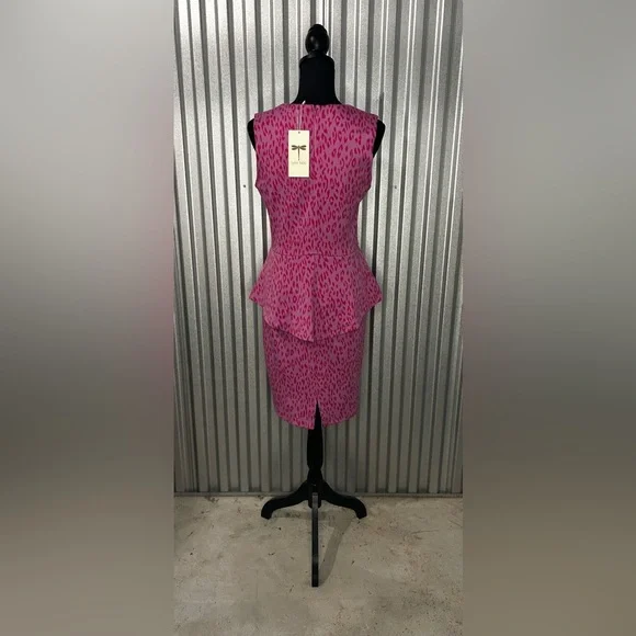 Womens Tyler Böe NWT Pink Polyester Rayon Spandex Midi Pencil Peplum Dress Small - Picture 2 of 4